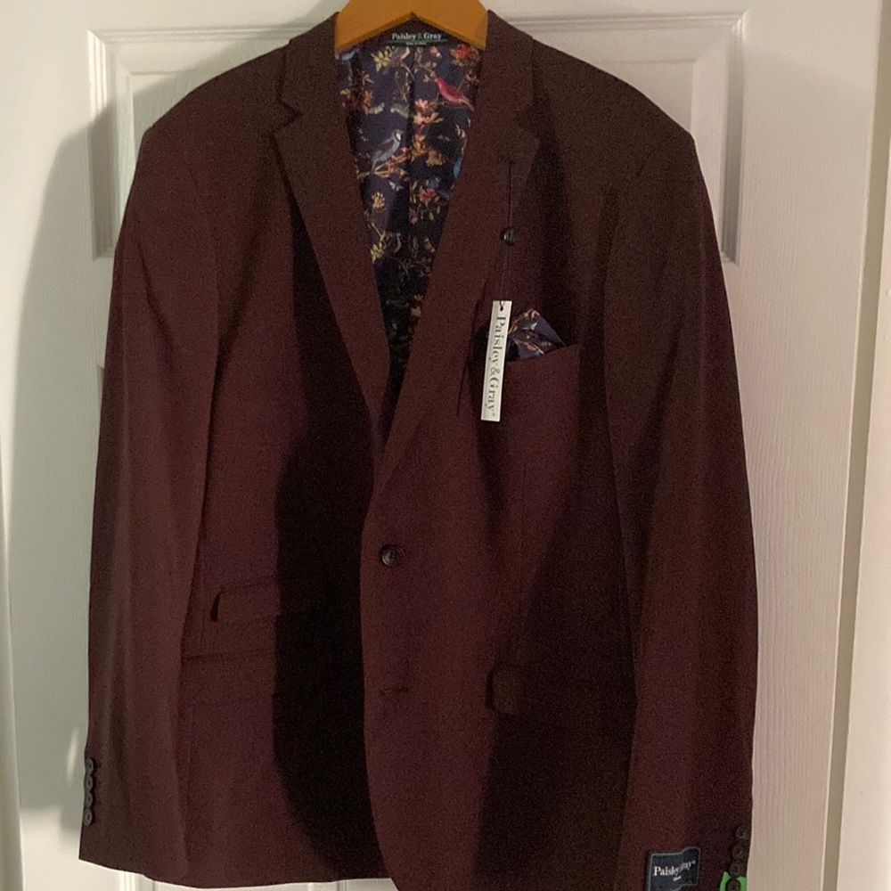 Burgundy/Brown Slim-Fit Paisley&Gray Blazer